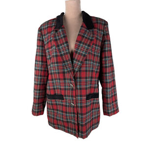 VTG Graff California Red Plaid Velvet Blazer Jacket 16 Equestrian Preppy Country
